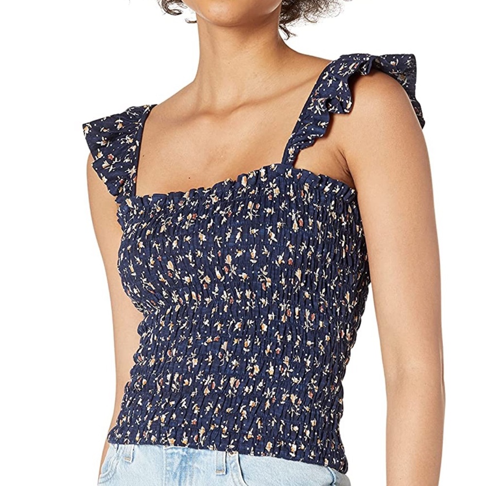 Lucky Brand Navy Women’s Ruffled sleeve Smocked Knit Tank Top XL
